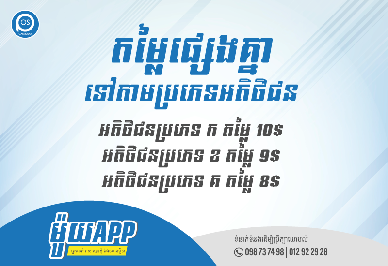 ម៉ូយApp អាចកំណត់តម្លៃផ្សេងគ្នាទៅតាមប្រភេទអតិថិជន