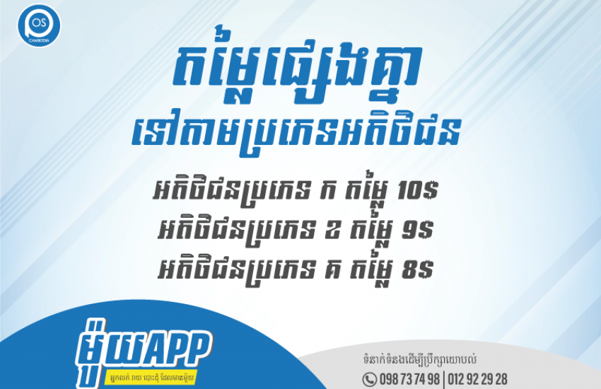 ម៉ូយApp អាចកំណត់តម្លៃផ្សេងគ្នាទៅតាមប្រភេទអតិថិជន